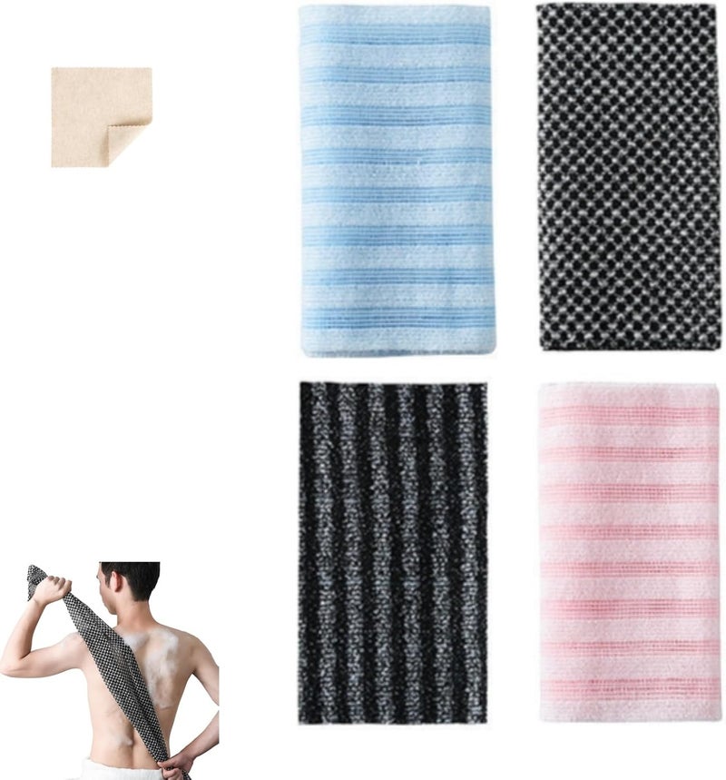 MOSYFEIBI Washcloth Loofah Combo Loufee Exfoliating mesh Bath Towel for Body Wash&Smooth Skin+Free Loofah Dish Towel (4Pcs Long Bath Towel) - Image 1